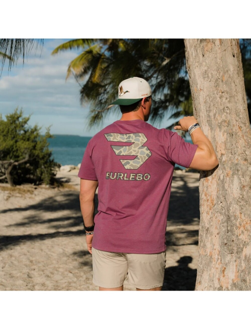 BURLEBO Short Sleeve Tee - Flying B Classic Deer Camo - Heather Wine- XL - Picture 3 of 5